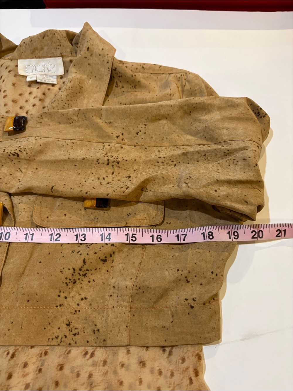 Vintage Y2K Caché 100% Silk Safari Jacket Small Faux Ostrich Print - Picture 9 of 11